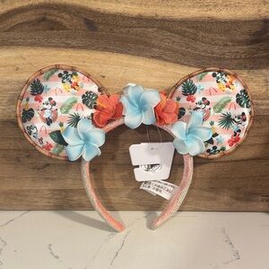 Aulani Disney Ears Headband with Blue and Orange Flowers